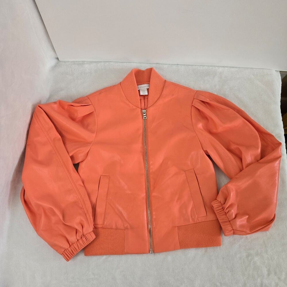 House of Harlow 1960 Women's Orange Faux Leather Full Zip Bomber Jacket Size XS